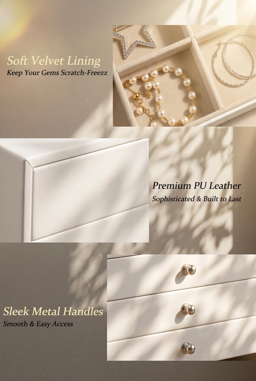 GUKA Large Jewelry Box, Jewelry Case with 10 Drawers for Big and Small Jewelry, Jewelry Storage Organizer for Watch Earrings Necklace Rings Bracelets, Birthday Wedding Gifts, White