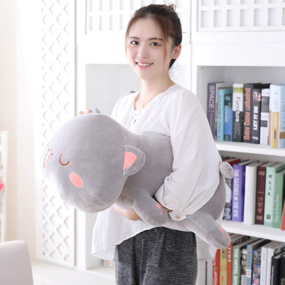 Jensquaify Cat Stuffed Animals, Soft Cat Plush Toy Pillow Kitten Stuffed Animal Toys for Kids (Grey Squint Eyes, 13.7")