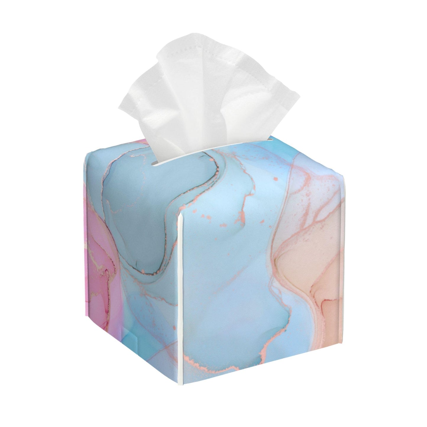 POIUBLE Fluid Art Tissue Box Holder Pink and Blue Marble Tissue Box Cover Square Leather Tissue Holder Organizer Portable Decorative Facial Paper Case for Home Office Bathroom Vanity Countertop