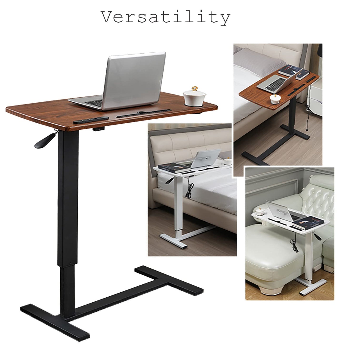 ALEEIK Bedside Desk with Wheels,Mobile Rolling Laptop Stand Height Adjustable Tray Table for Laptop Bed Sofa Side Table,Space-Saving, 33.5 x 18 Inches