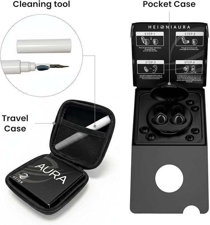 Ear Plugs for Sleeping Noise Cancelling 28dB - Reusable Silicone Earplugs for Sleep, Concert, Work, Study, Travel | 4 Sizes, Comfortable Side Sleepers | Cleaning Tool & Case - HEION Aura