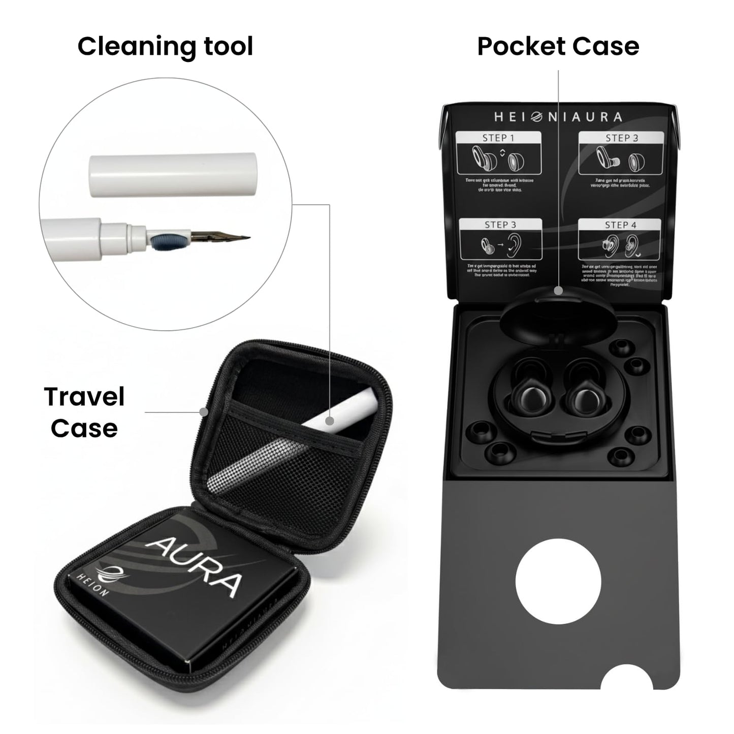 Ear Plugs for Sleeping Noise Cancelling 28dB - Reusable Silicone Earplugs for Sleep, Concert, Work, Study, Travel | 4 Sizes, Comfortable Side Sleepers | Cleaning Tool & Case - HEION Aura