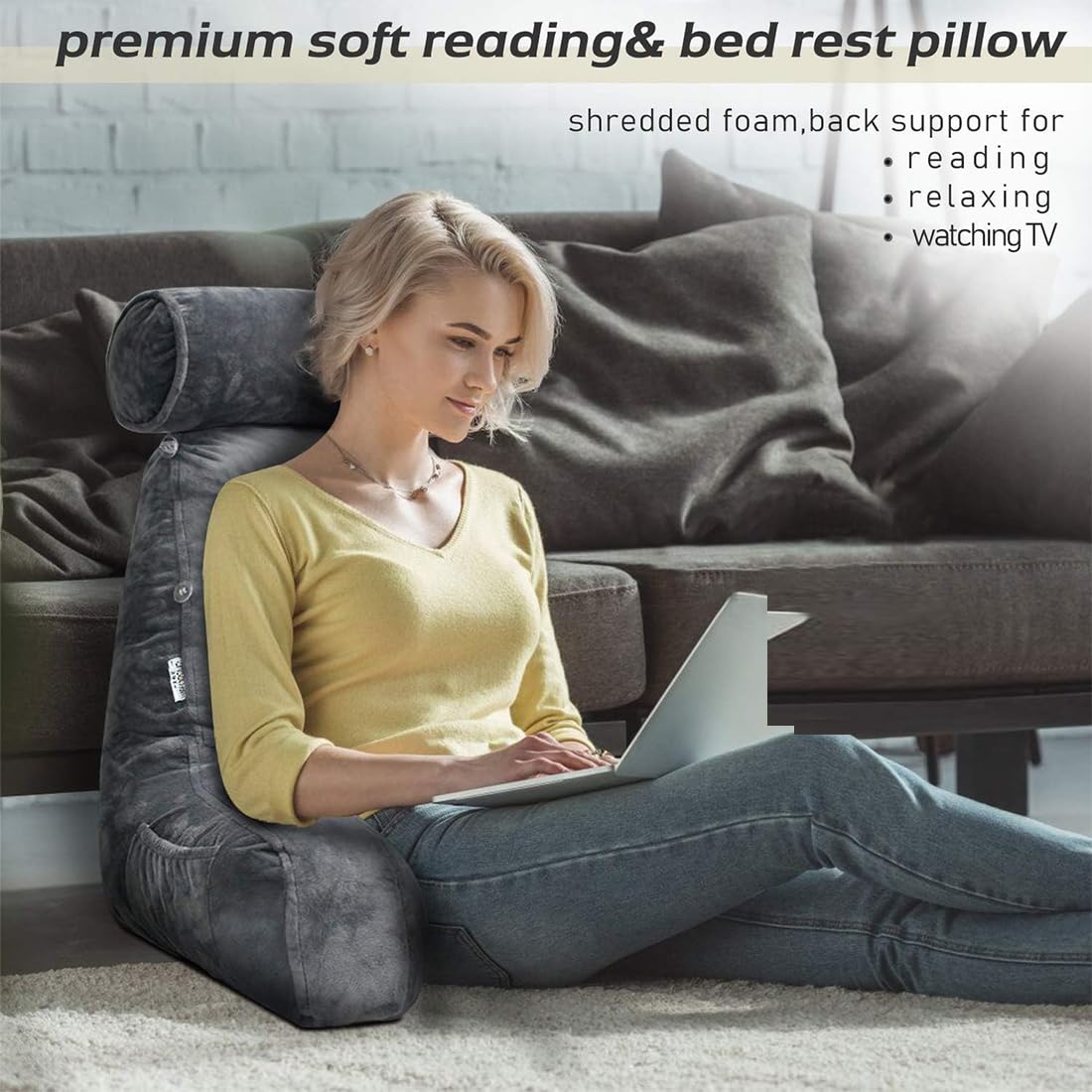 mittaGonG Reading Pillow Neck Support Arm Pockets Adult Bed Back Support