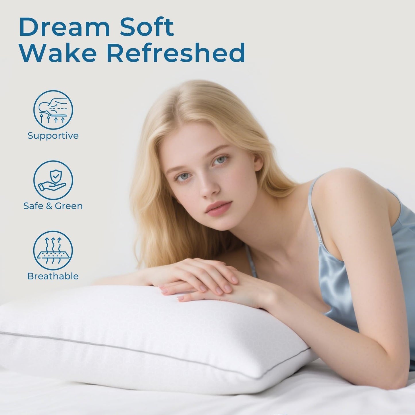 Sasttie Firm Standard Pillows Set of 2, Full Size Bed Pillows for Side, Back, and Stomach Sleepers - Oeko-Tex Certified Supportive Down Alternative Plump Filling - Hotel Quality and Machine Washable