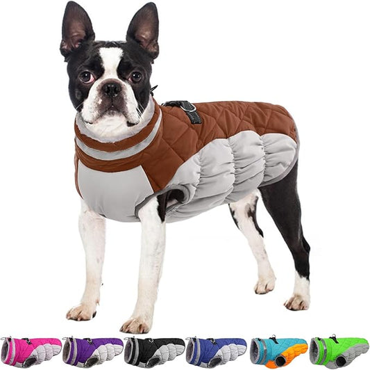 OUOBOB Dog Jackets for Medium Dogs,Medium Dog Coat,Warm Pet Winter Coat Zip Up Back,Waterproof Dogs Jacket with D-Ring,Pet Cold Weather Coats with Fleece Lined, Snowsuit Pug Boston Terrier,Brown,M