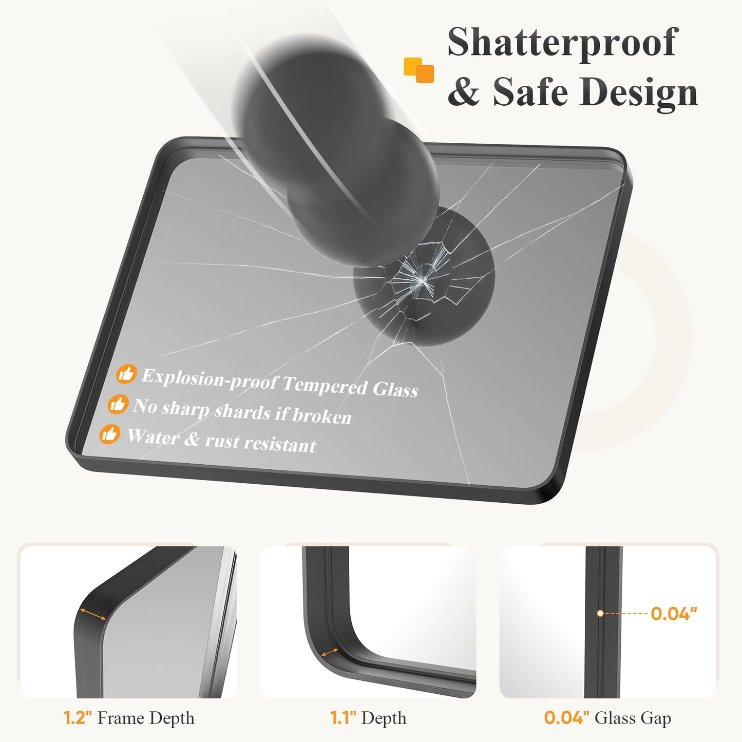 Sweetcrispy Bathroom Wall Mirror, 36x24 Inch Wall Mount Mirror for Over Sink, Modern Rounded Rectangle Vanity Mirrors with Matte Metal Framed, for Home Decor, Living Room, Bedroom, Black