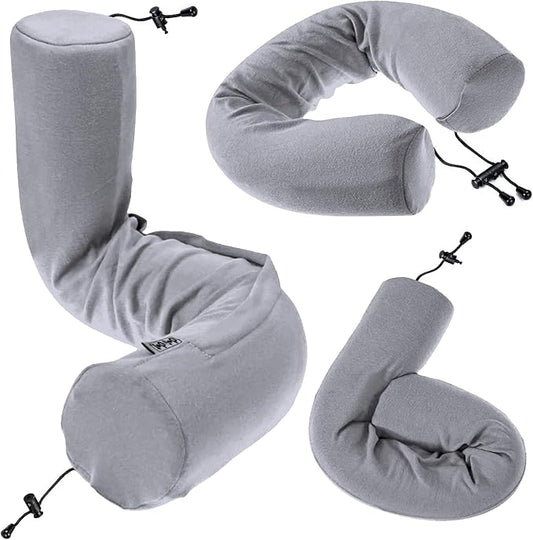 Dot&Dot Twist Memory Foam Travel Pillow for Airplanes - Travel Neck Pillow for Sleeping - Airplane Pillow for Neck Support, Chin, Lumbar and Leg - Adjustable, Bendable Neck Roll Pillow, Steel