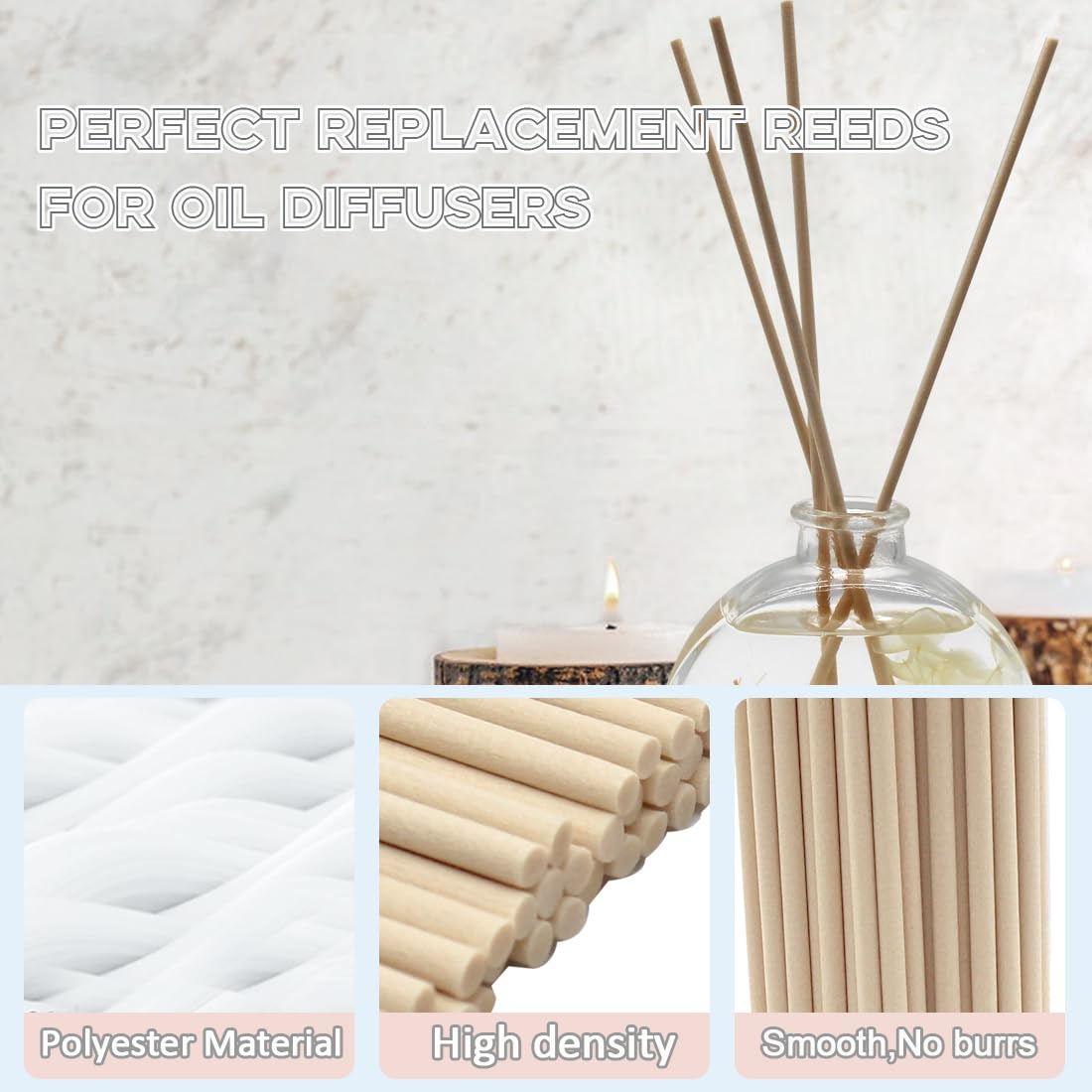 Posinda 100PCS Reed Diffuser Sticks, 12 Inch Rattan Fiber Sticks Essential Oil Aroma Diffuser Sticks,Long-Lasting Diffuser Replacement Sticks (Primary Color)