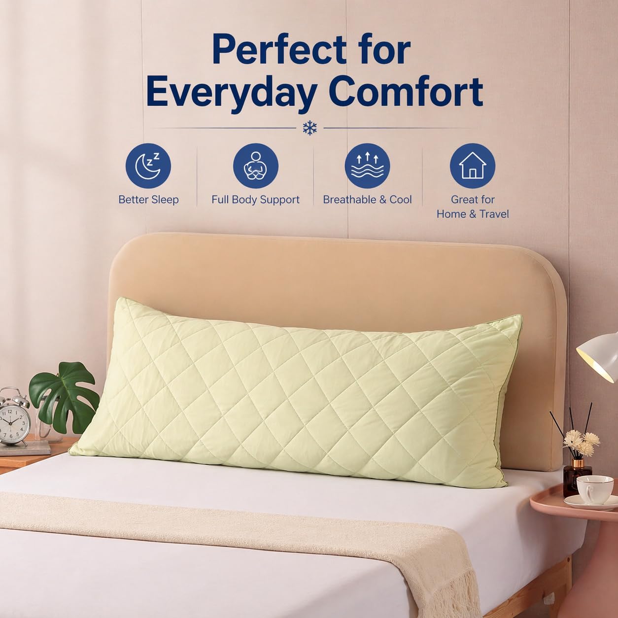evoLive Cooling Body Pillow Cover 21" x 54", Soft Elastane Diamond Quilted Body Pillow Case with Zipper Closure, Breathable Long Pillow Cover (Green, 21“X54“ Body Pillow Cover)