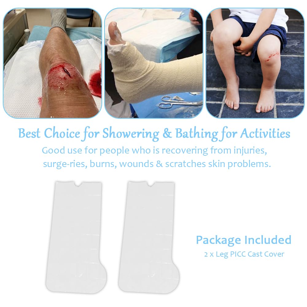 UMTEC 2pcs Leg Cover for Shower - Adults Leg Wound Protector for Bathing, Reusable Waterproof Cast Guard Sheet for Broken Bones, Burns, Wounds, Fits Upper Knee 17" to 23"