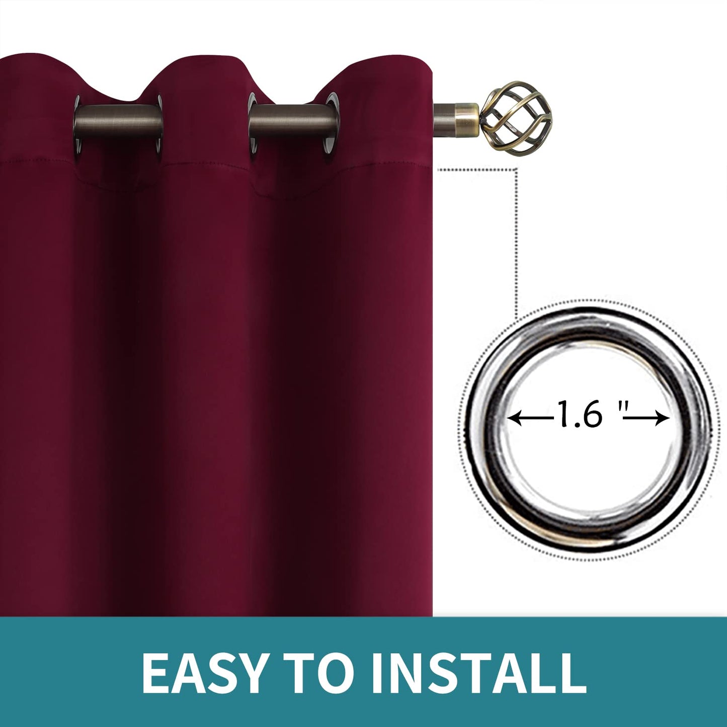 BGment Blackout Curtains for Bedroom - Grommet Thermal Insulated Room Darkening Curtains for Living Room, Set of 2 Panels (38 x 63 Inch, Burgundy)