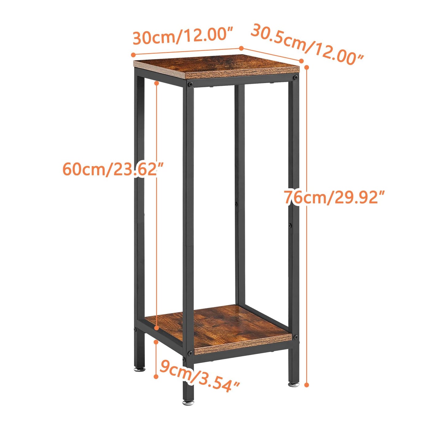 IBUYKE 30 Inch Tall Plant Stand Indoor, 2 Tier Wood Corner Plant Stand, Modern Square Plant Shelf Flower Stand for Living Room Patio Balcony Garden, Rustic Brown TMJ071H
