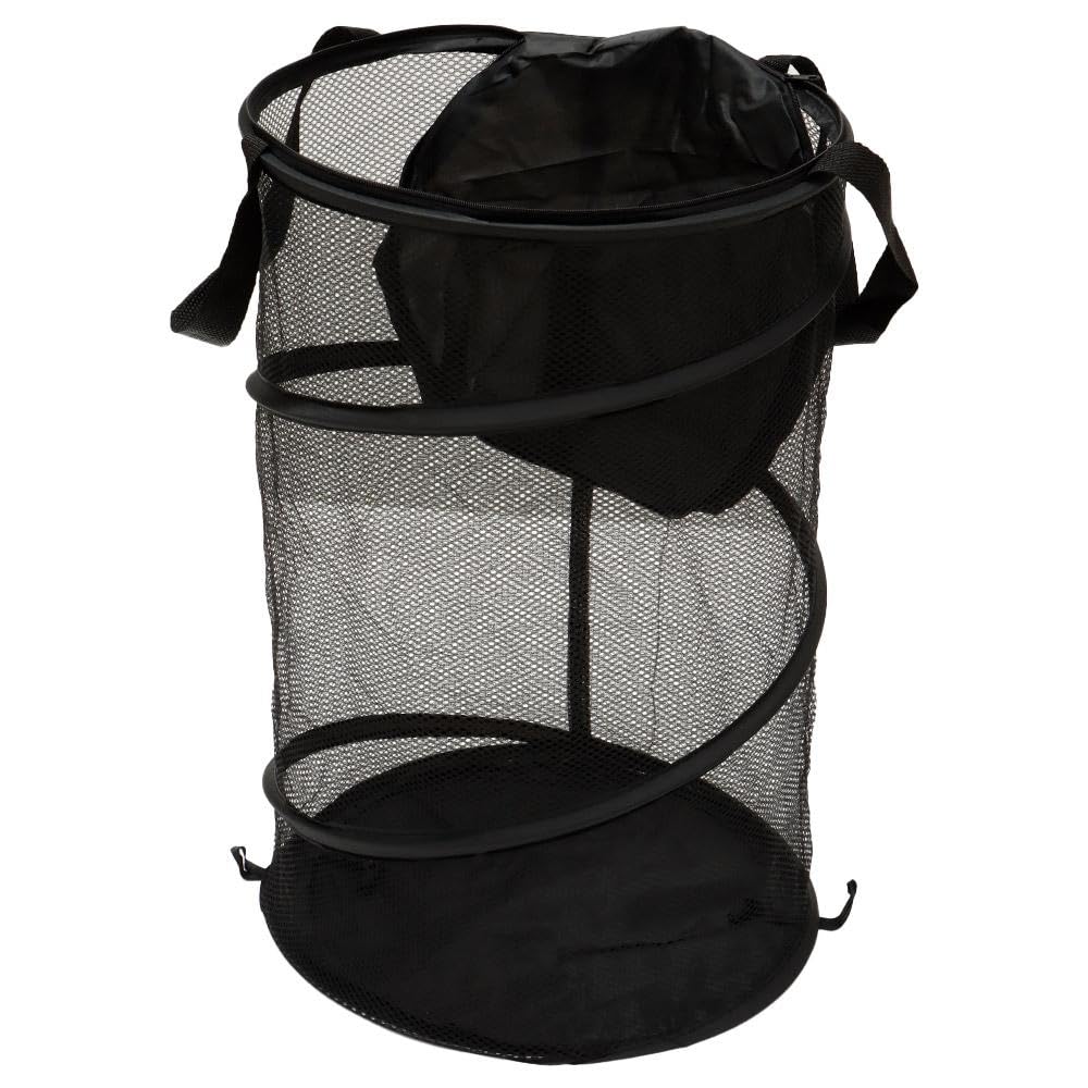 hobbyme 2PCS Large Collapsible Round Popup Laundry Hamper with Lid,Foldable Mesh Hamper with Reinforced Handles and Solid Bottom,White and Black Laundry Basket