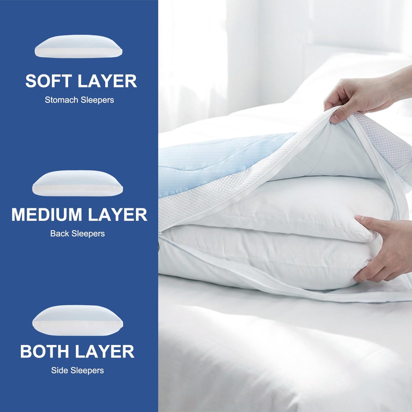ANT-HOME Adjustable Firm Pillow for Side Sleepers,Standard Size Adjust Cooling Bed Pillows for Back,Stomach,Hot Sleepers,Luxury Pillows for Sleeping Set of 1