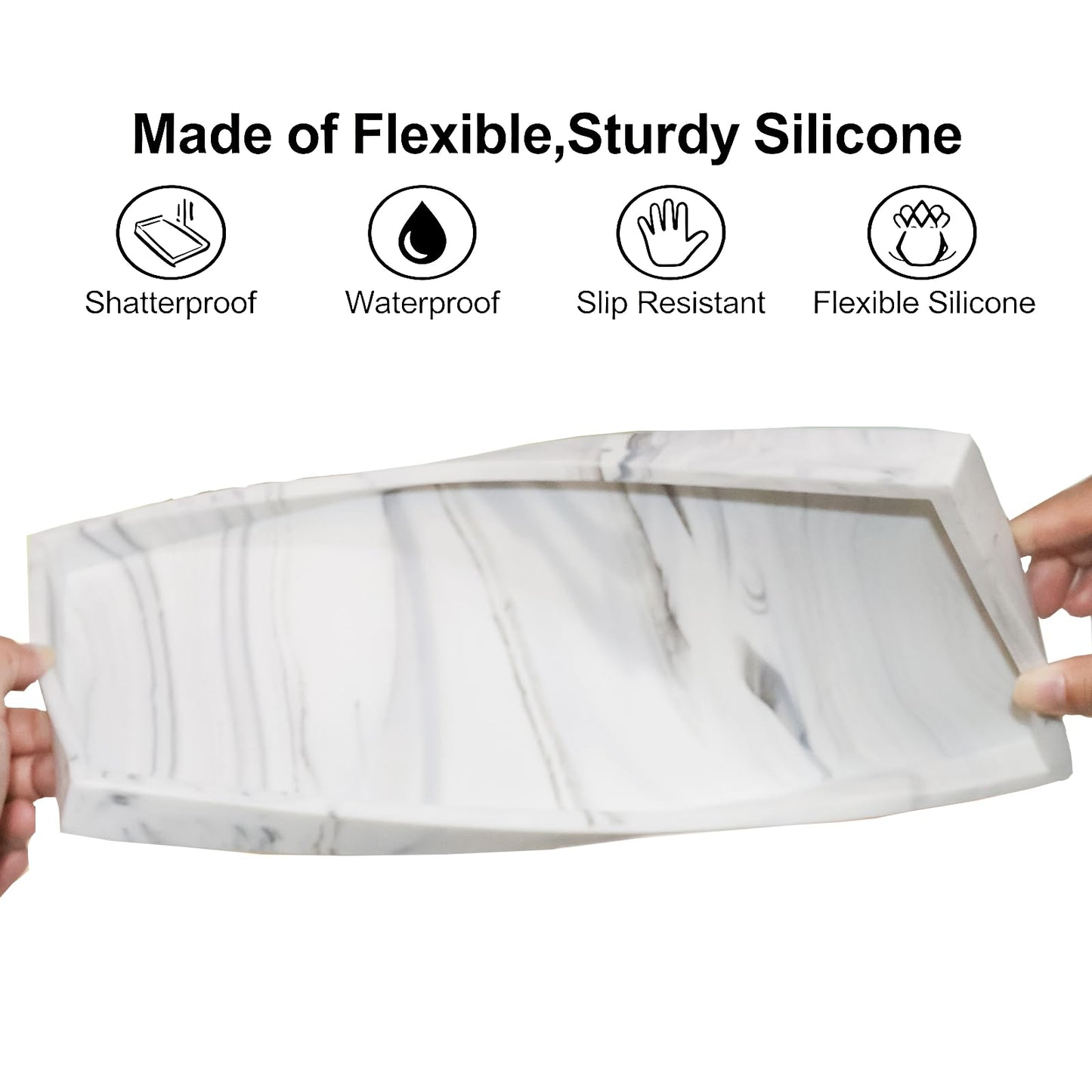 Bloss Bathroom Counter Marble Tray and Soap Holder - 15.7x5.9 inch Silicone Bathroom Vanity Trays, Marble Tray for Kitchen Counter, Toilet Tank Tray,Trays for Perfume, Jewelry,Candle, Key