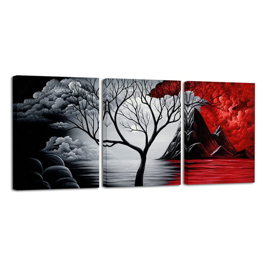 Wieco Art 3 Panels The Cloud Tree Gallery Wrapped Modern Canvas Wall Art Abstract Paintings Reproduction Prints Artwork Pictures for Home Decorations Wall Decor