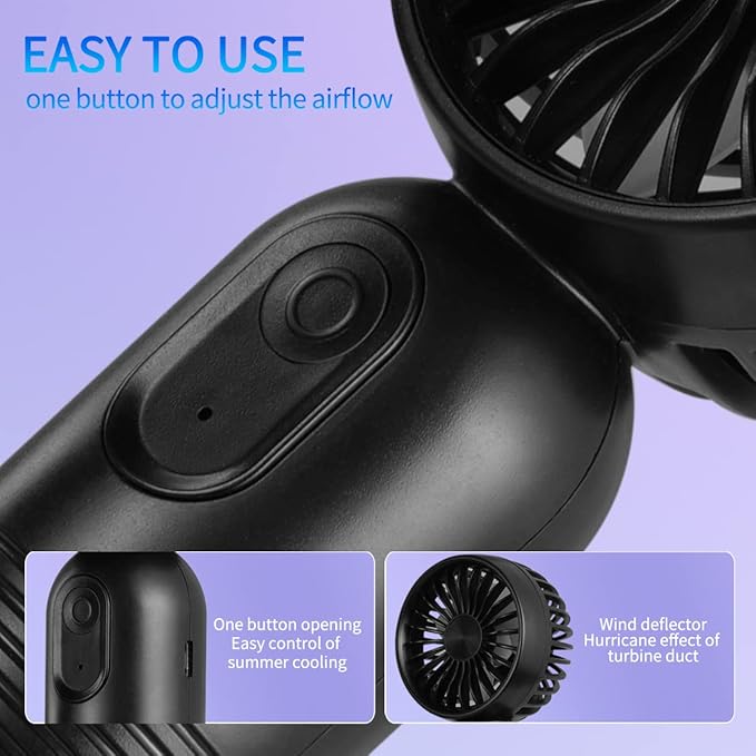 Mini Portable Fan 2 Pack, Cute Handheld Fan Battery Operated Lightweight Small Personal Fan with 3 Speeds and USB Rechargeable Eyelash Fan for Stylish Girl Kids Women Men Office Outdoor Travel Camping