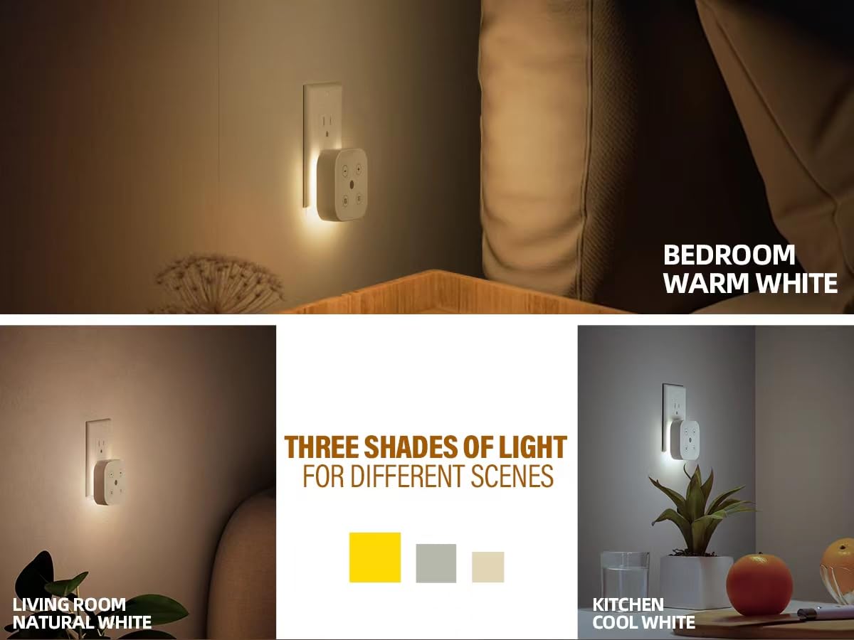 TORANKOS Three Color Temperature Dimmable Night Light Plug in Wall, with Auto Dusk to Dawn Sensor, Plug in Night Light, LED, Kids, Adult, Bedroom, Hallway, Bathroom,Kitchen, Stairways(2 Pack)