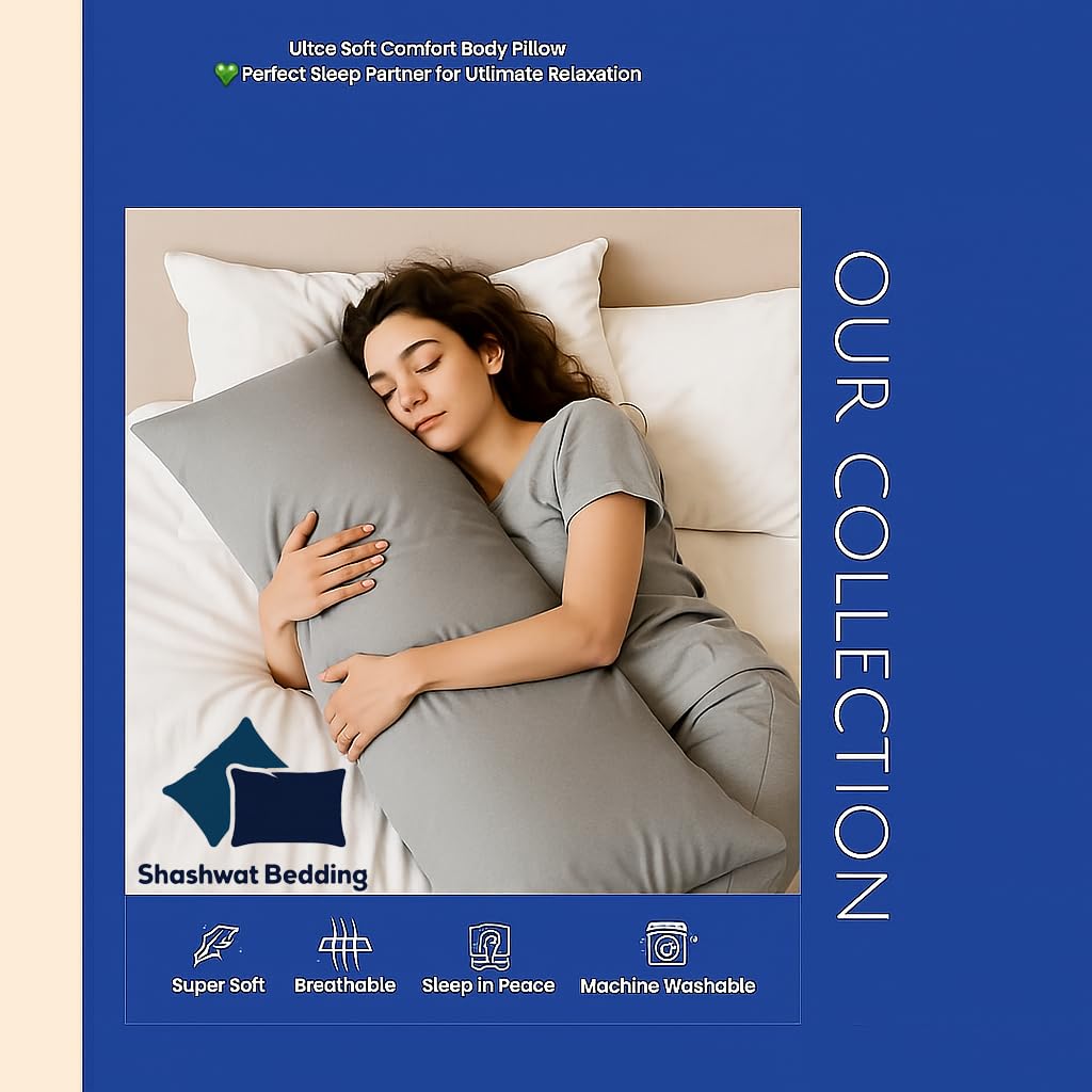 Body Pillow Cover 20x48 Inch, Silver Grey (Set of 1) - 100% Egyptian Cotton with Zipper Closure Pillow Case, Soft Breathable 500 Thread Count Long Body Pillowcase