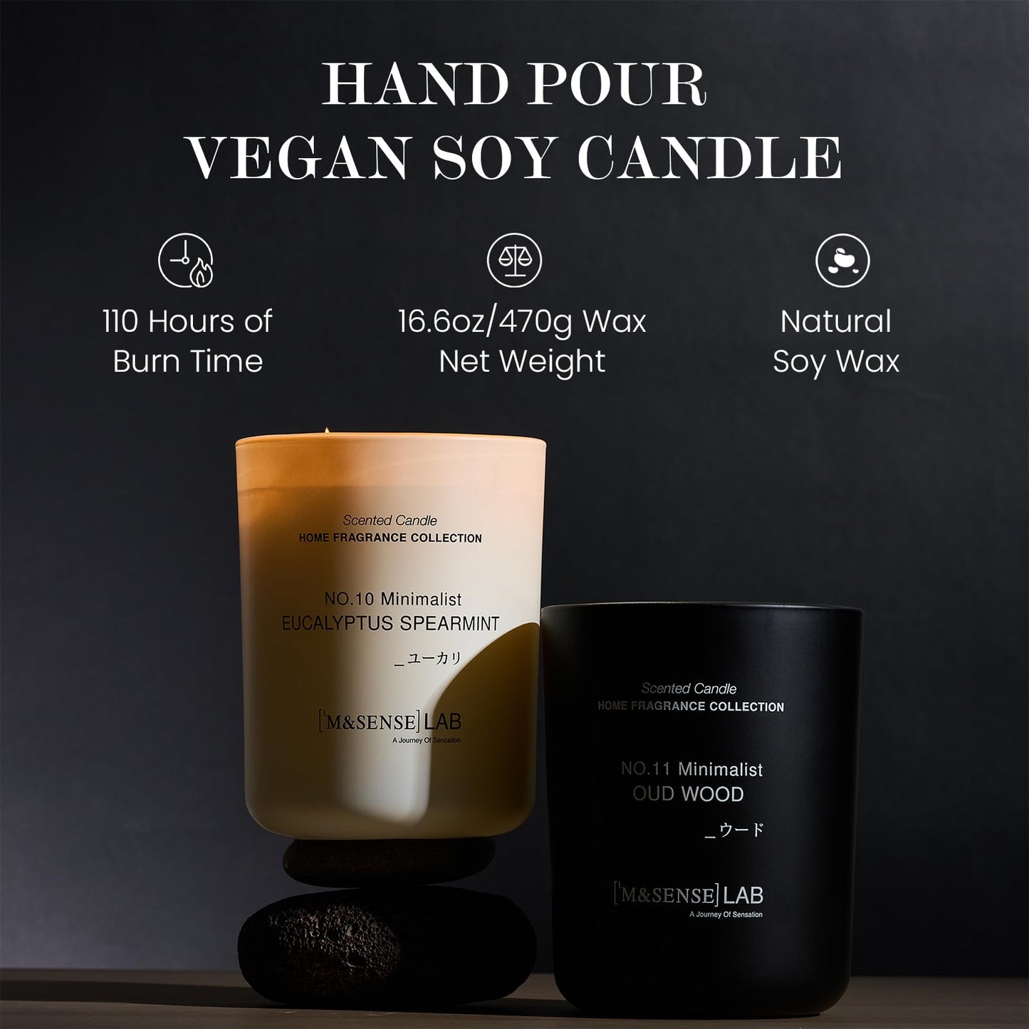 M&SENSE Natural Soy Large Candle| Vanilla Sandalwood | 16.6 oz, 95H Burn | Mini Spring Scented Candles for Relaxation, Meditation, Home Décor | for Bedroom, Office, Party