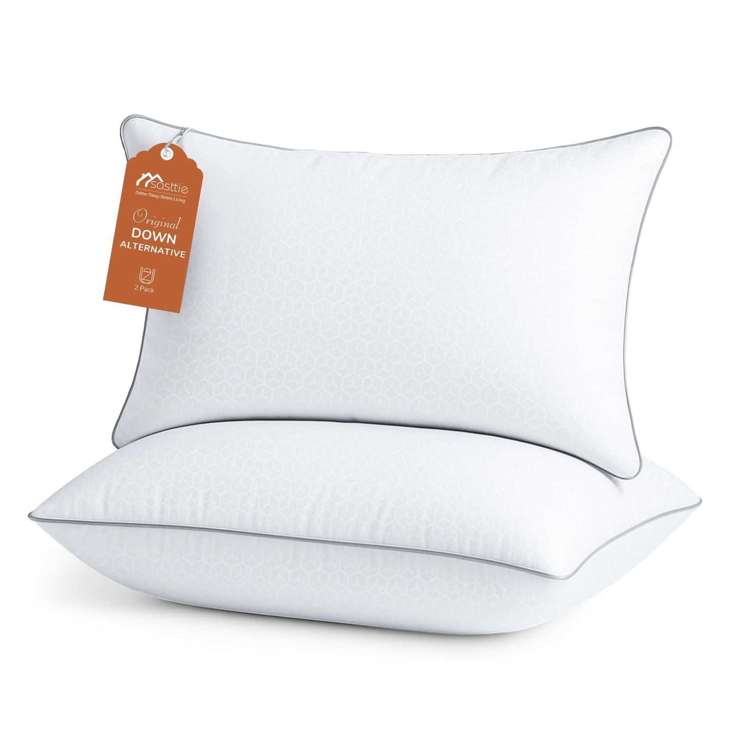 Sasttie Firm Standard Pillows Set of 2, Full Size Bed Pillows for Side, Back, and Stomach Sleepers - Oeko-Tex Certified Supportive Down Alternative Plump Filling - Hotel Quality and Machine Washable