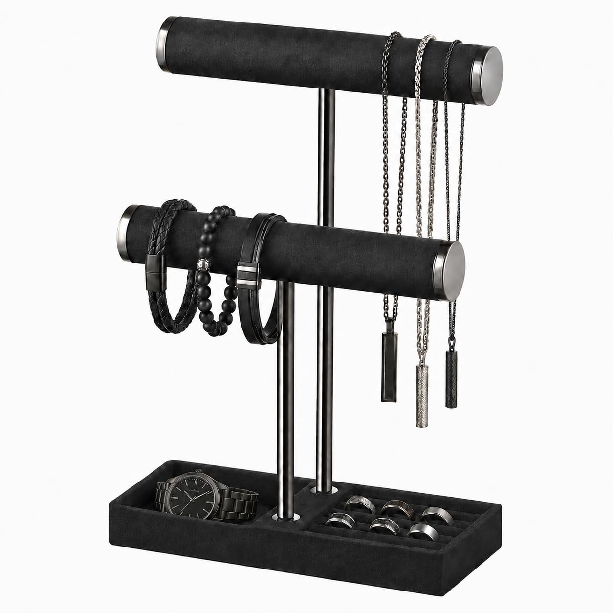 bussdis 2 Tier Bracelet Holder Display - Detachable T Bar Black Velvet Bracelet Holder, Jewelry Holder Organizer for Bracelet, Necklace, Earrings, Rings