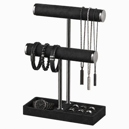 bussdis 2 Tier Bracelet Holder Display - Detachable T Bar Black Velvet Bracelet Holder, Jewelry Holder Organizer for Bracelet, Necklace, Earrings, Rings