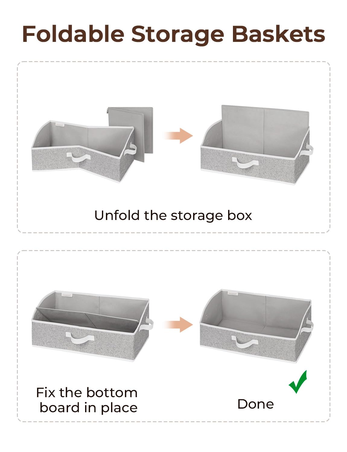 StorageWorks Closet Storage Bins, Trapezoid Organizer Box for Shelves, Fabric Clothes Bin, Foldable Organizing Baskets with Handles, Large, Gray, 3-Pack
