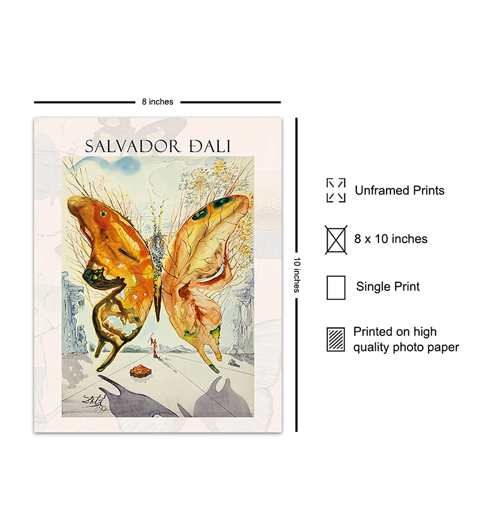 Salvador Dali Wall Art & Decor Print - Gallery Wall Art - Museum Poster - Modern Surrealism Artwork - Contemporary Print - Butterfly Picture - Living Room, Bedroom - Women, Men, Housewarming Gift