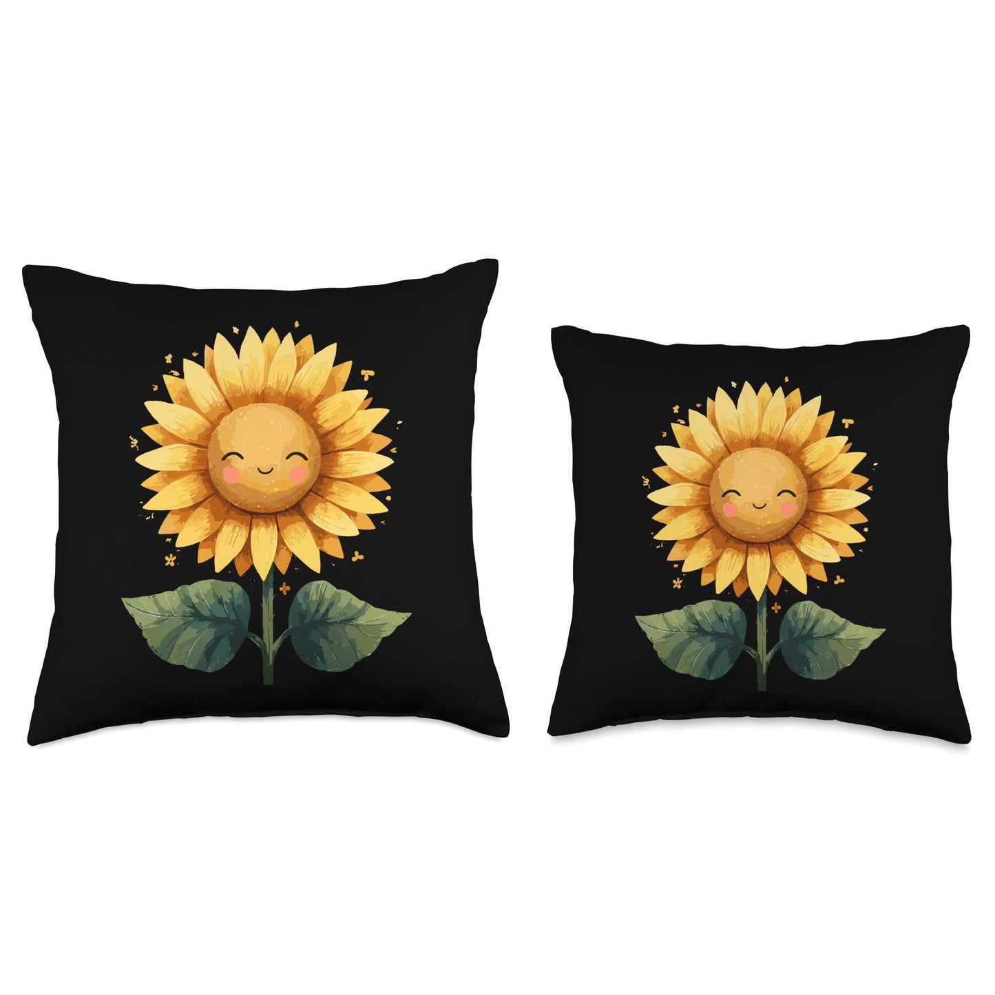 Smiling Sunflower Cute Kawaii Happy Flower Throw Pillow
