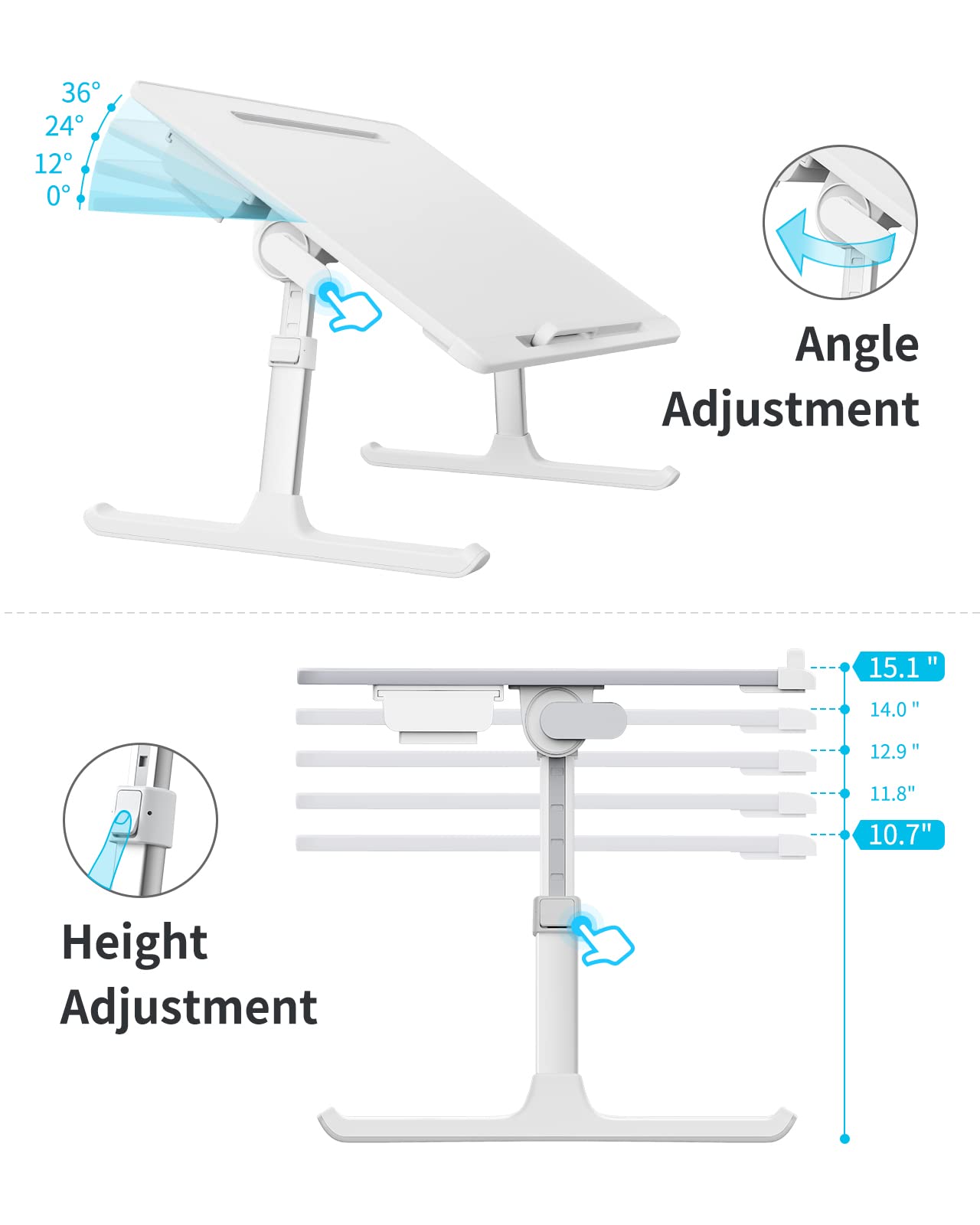 Laptop Bed Tray Table, SAIJI Adjustable Bed Desk for Laptop, Foldable Laptop Stand with Storage Drawer for Eating, Working, Writing, Gaming, Drawing (White, X-Large)