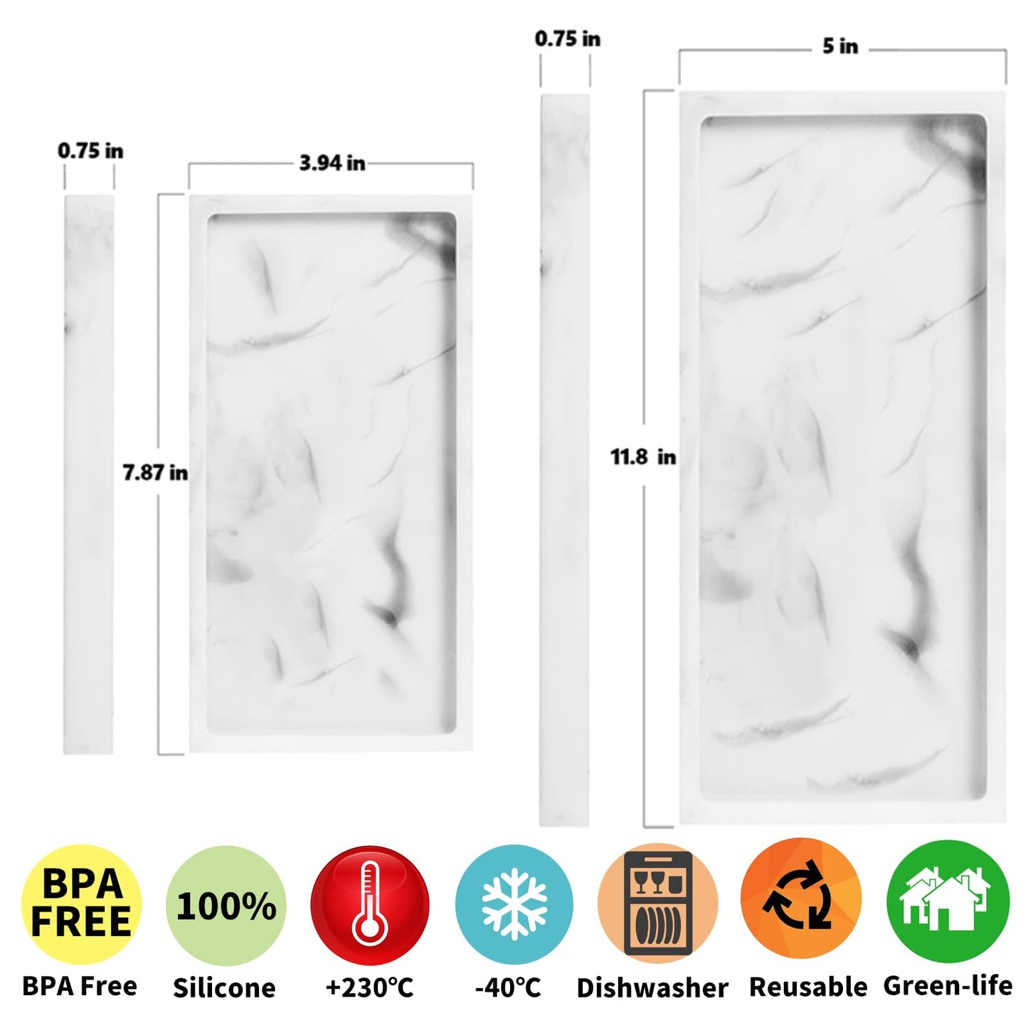 BiSUAN 2 Packs Silicone Bathroom Vanity Tray Large 11.8" ＆ Small 7.8" Set - Rectangle Shatterproof Flexible Bathroom Tray for Soap Dispenser, Tissues, Candles, Towel, Plant, Perfume Key