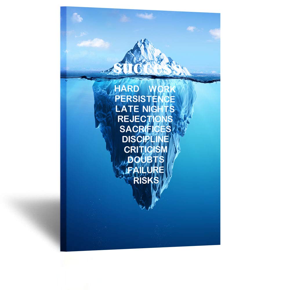 KREATIVE ARTS - Canvas Quotes Wall Art Success Inspiration Motivation Iceberg Poster Stretched Gallery Wraps Giclee Print Ready to Hang for Office and Home Decor 24x36inch