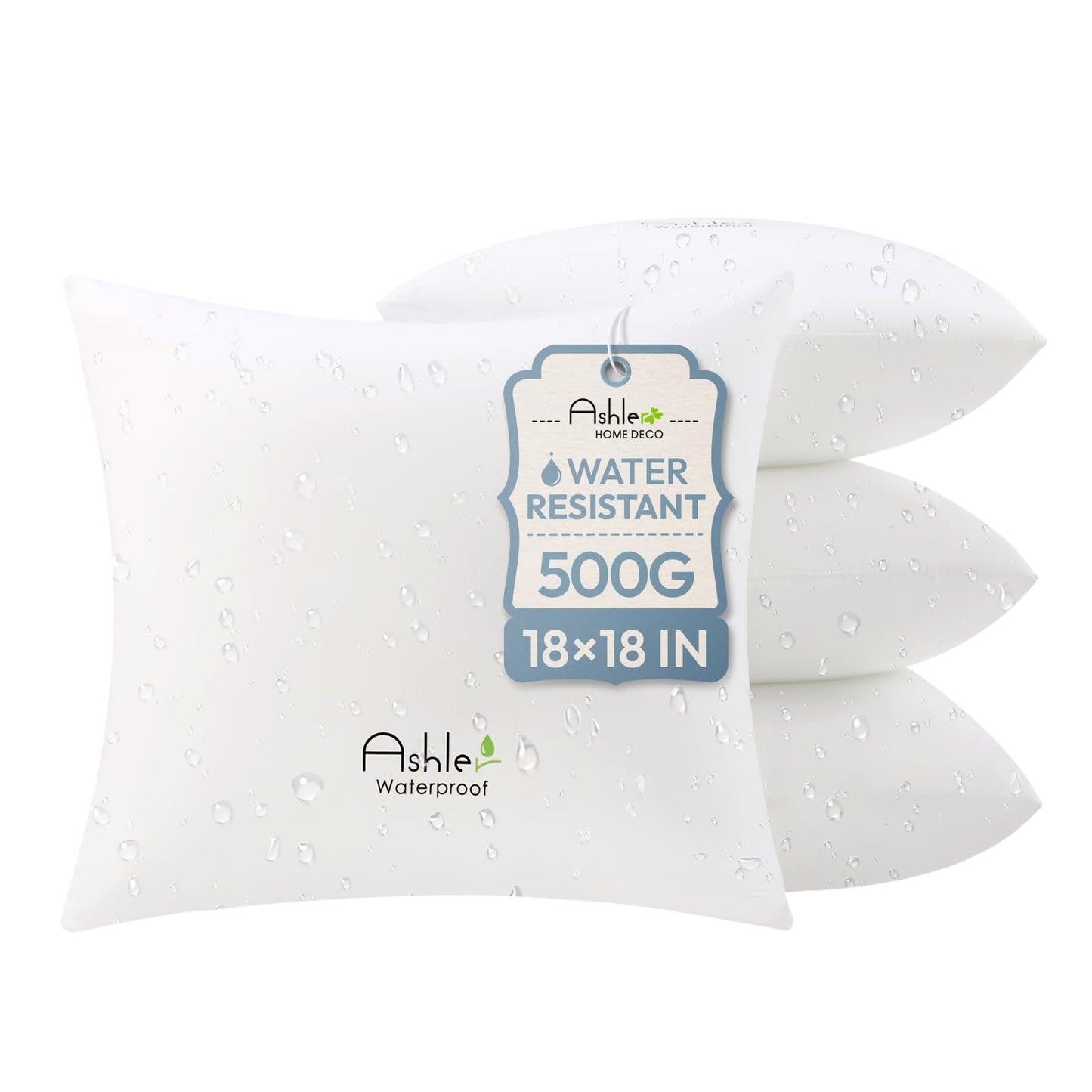 Outdoor Pillows 18 X 18 Pillow Inserts Pack of 4, Water-Resistant Decorative Premium Square Pillow Stuffer Sham Waterproof Pillow for Sofa Couch, Porch Patio Living Room Bedroom Furniture