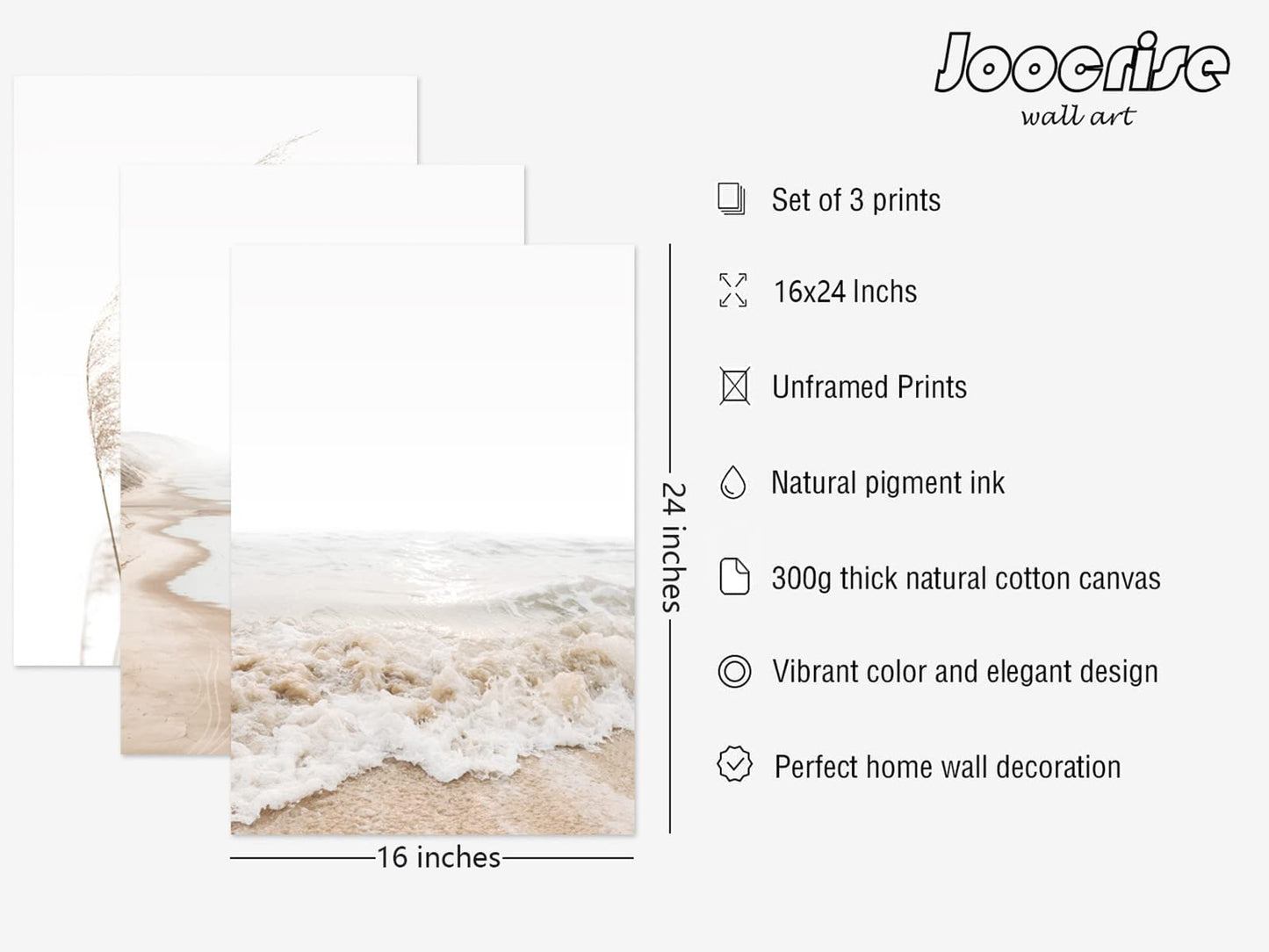 Joocrise Beach Wall Art Boho Prints Coastal Canvas Wall Art Decor Beach Pictures Pampas Grass Ocean Poster Plant Landscape Scene Artwork for Living Room Bedroom 16x24 Inch Unframed Set of 3