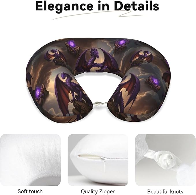 Neck Travel Pillow, Women Men Washable Airplane Car Pillows Cool Fierce Evil Dragon Art, Head Support Rest U Shaped Cushion Comfortable for Watching TV