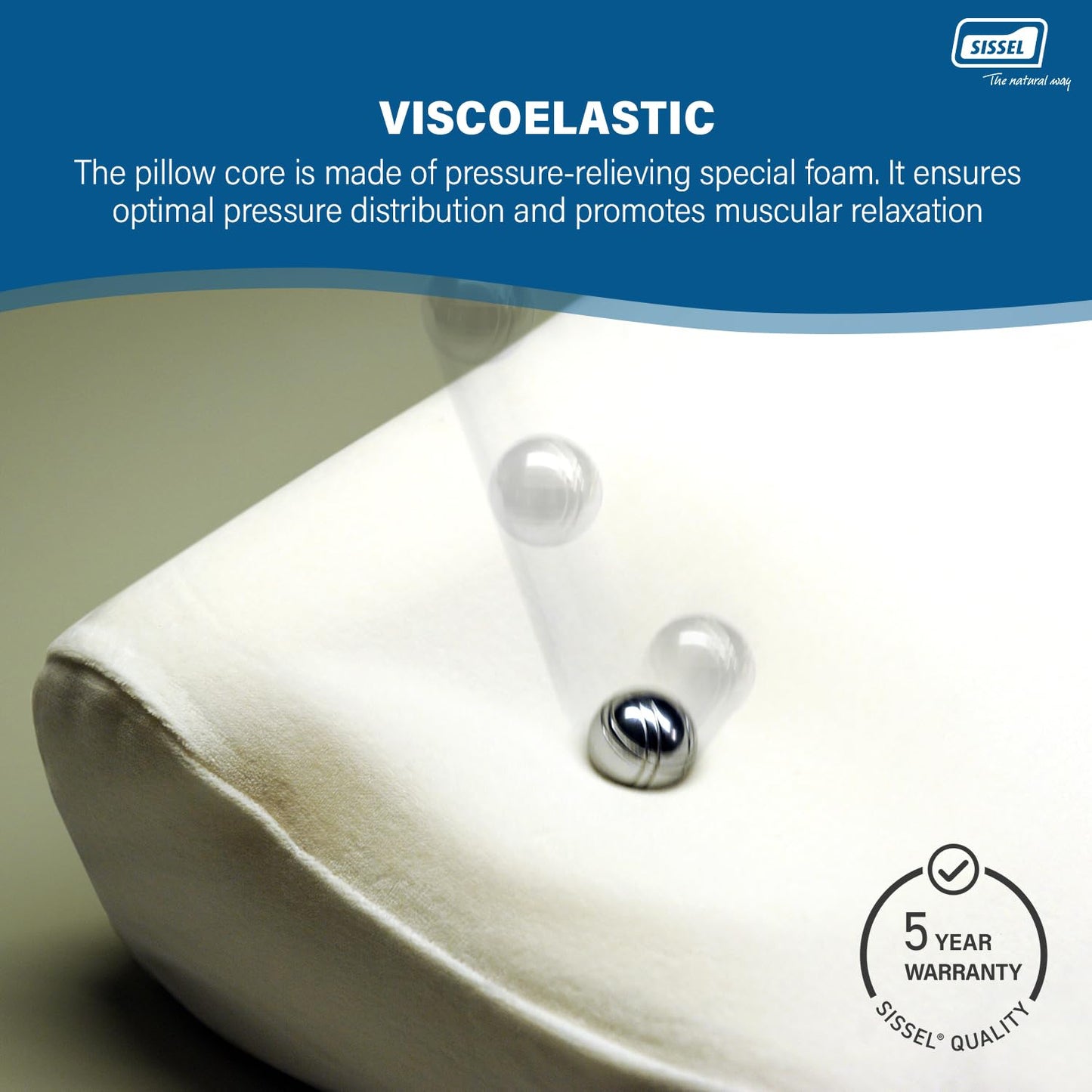 SISSEL Soft M Neck Pillow | Viscoelastic Special Foam | Ergonomic Spine Support | Washable Velour Cover | Relaxation for Neck and Cervical Muscles | 5-Year Warranty | 18.5 x 13 x 4.3 inches