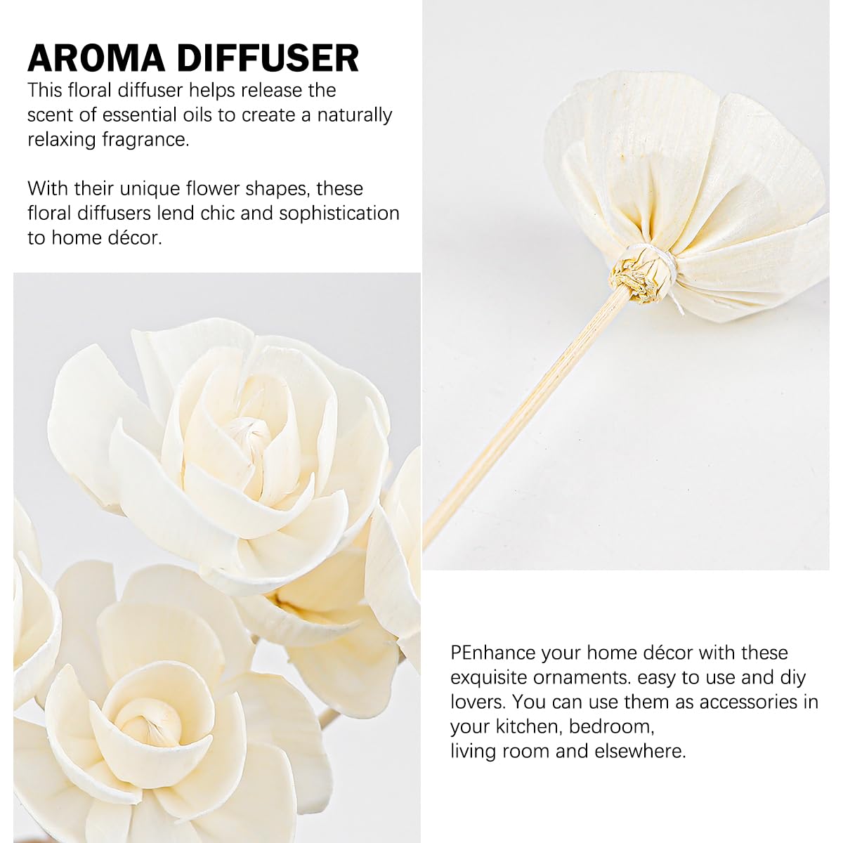 YOLUFER 5 Pcs Flower Scent Diffuser, Natural Flower Scent Oil Diffuser Sticks, Aromatherapys Reed Flowers for Home, Bathroom, Office (Camellia), White, KA027-YON-YB