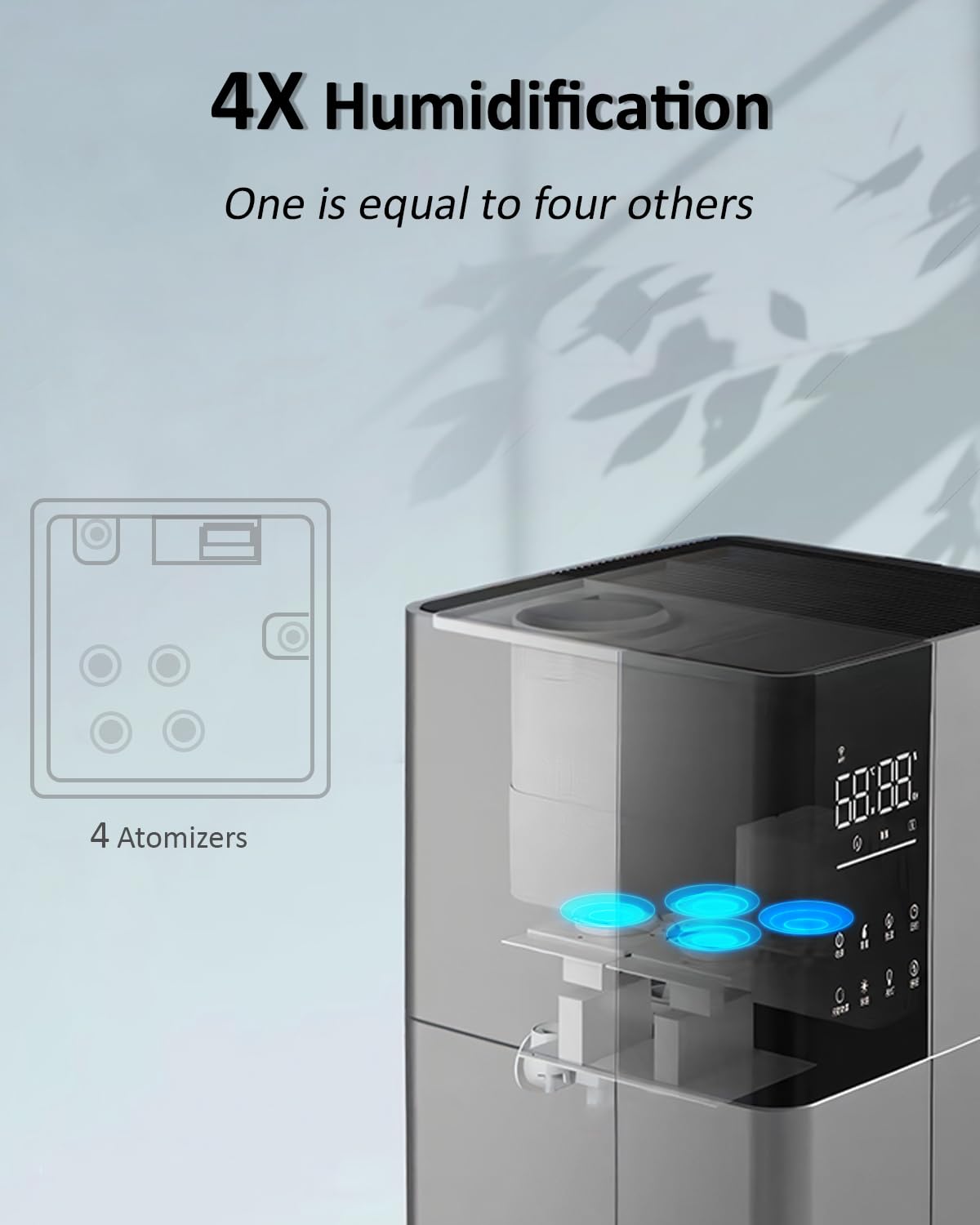 LACIDOLL Humidifier Large Room,26L/6.8Gal Whole House Humidifiers for Home 3000 sq.ft,1800ml/H Cool Mist Humidifier Baby, Top Fill Humidifiers for Bedroom Plant with 360° Nozzle & Extension Tube,Grey