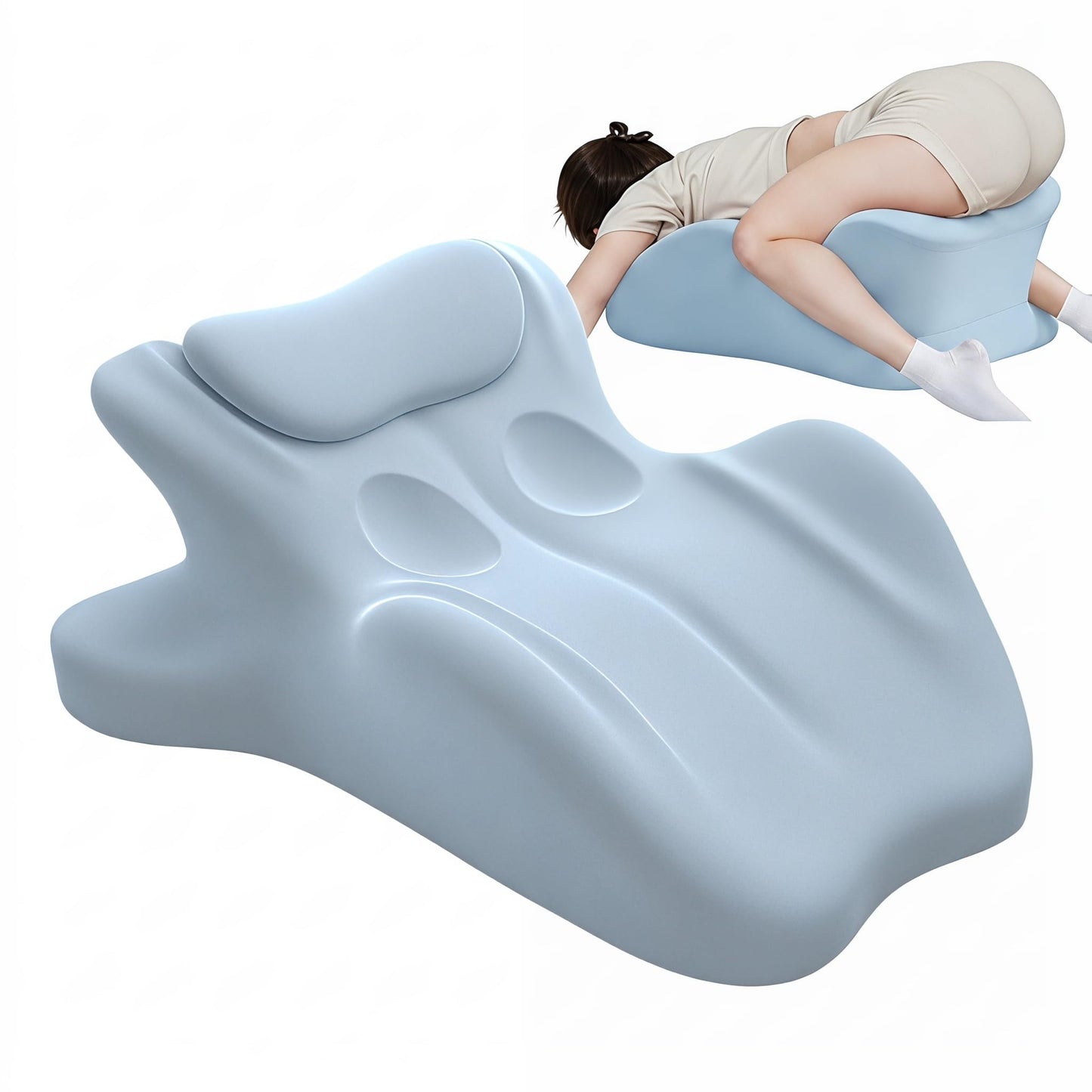 LizhSynergy Contoured Support Ergonomic, Memory Foam Wedge Pillow, 27° Angled Support for Waist and Neck, Multi-Position Support Pillow (Blue)