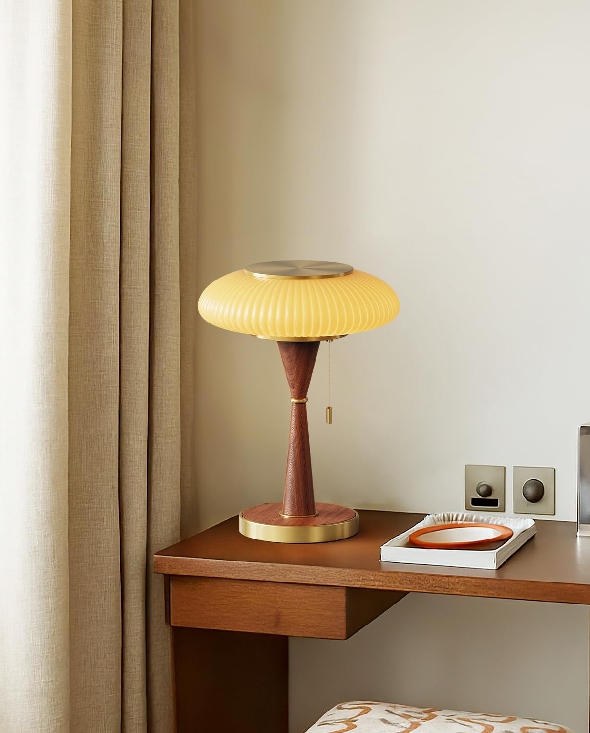 Mushroom Lamp Table Lamp for Bedroom,Desk Bedside Small Lamps for Living Room Night Stands,Mushroom Decor Cute Mini Modern Mid Century Lamps,Aesthetic Home Living Room Decor (Gold+ Yellow Shade)