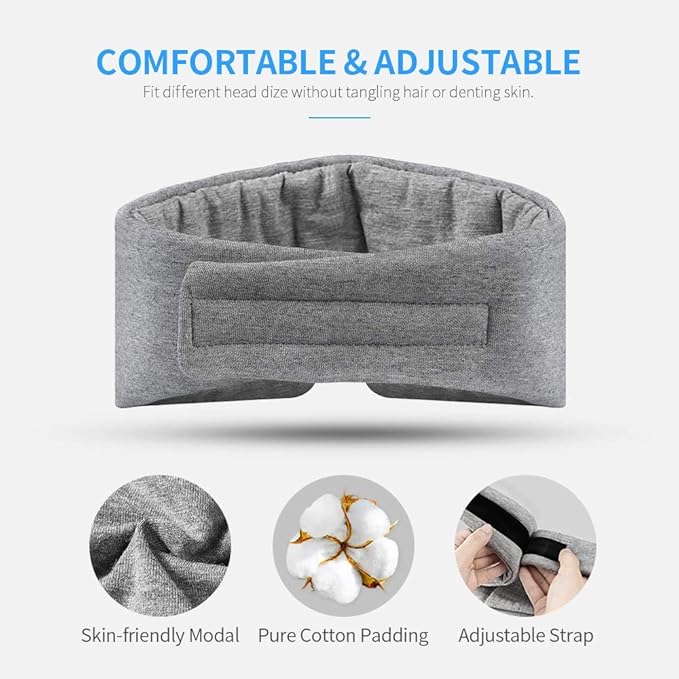 FRESHME Cotton Sleep Eye Mask for Men - Upgrade Design Blackout Side Sleeper Eyes Cover for Night Sleeping, Large Size Wide Soft Travel Airplane Blindfold with Adjustable Velcro Strap for Work Nap