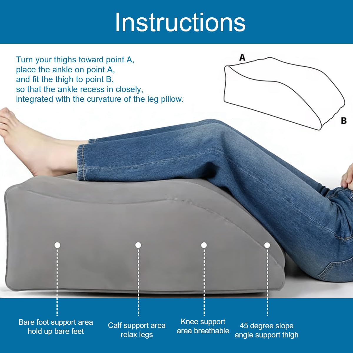 Gihunk Leg Elevation Pillows for After Surgery, Inflatable Leg Elevation Wedge Pillow for Sleeping, Portable Leg Wedge Pillow for Swelling, Leg Pillow for Knee Surgery Recovery