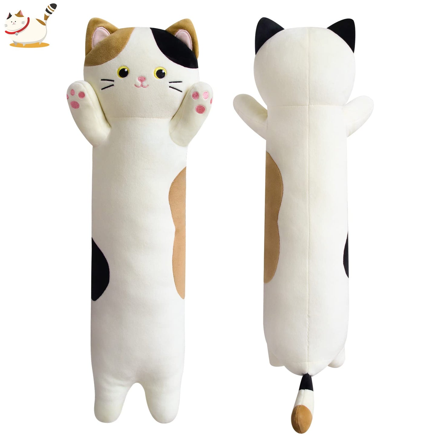 JEROKUMI Calico Cat Long Plush Pillow - 22" Soft Cat Body Pillow, Cuddly Stuffed Animal Plushie, Cute Plushies Kawaii Birthday Gift for Cat Lovers & Kids, Adults