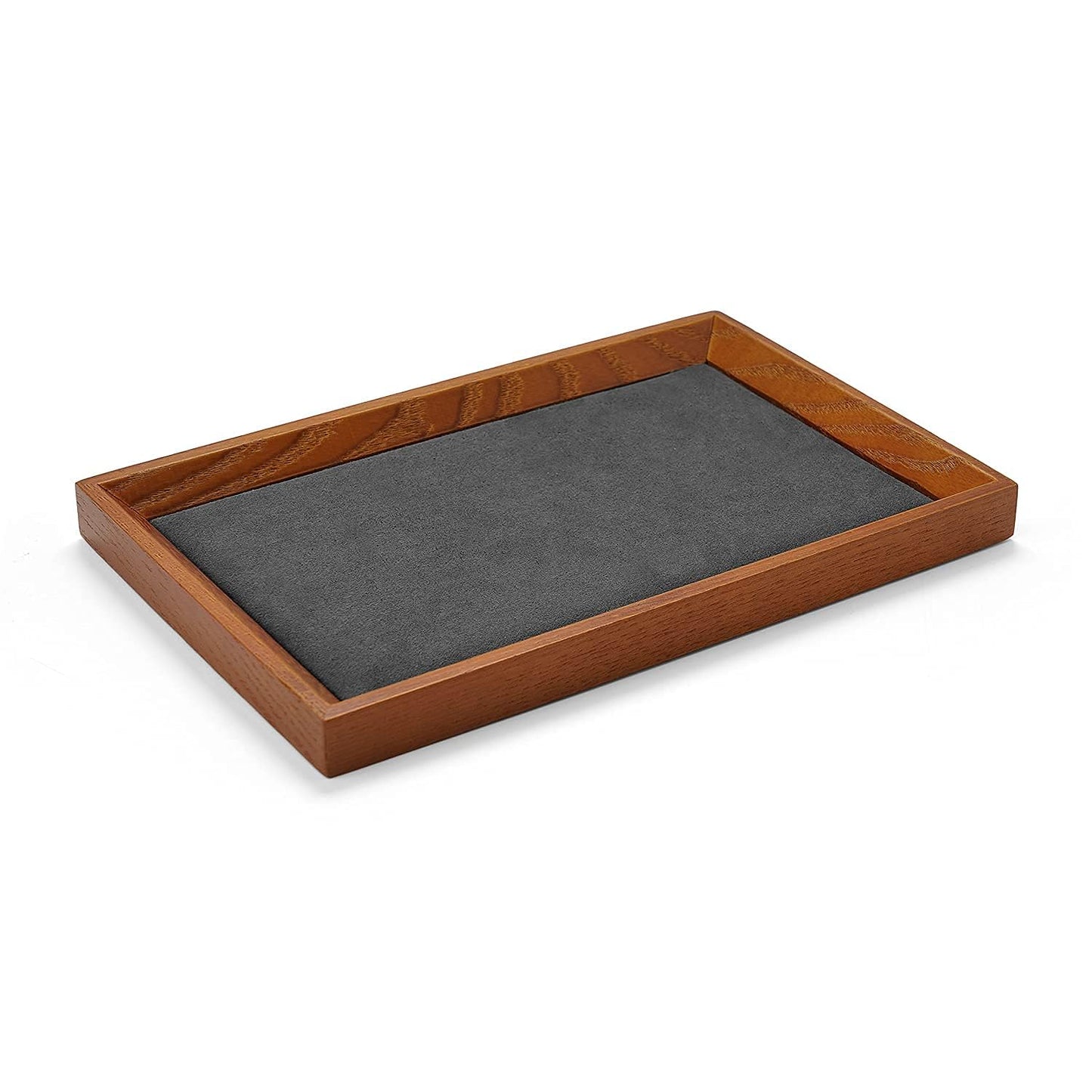 Oirlv Solid Wood Small Jewelry Tray Trade Showcase Countertop Jewelry Display Trays Rectangle Vanity Tray(Grey, Small)