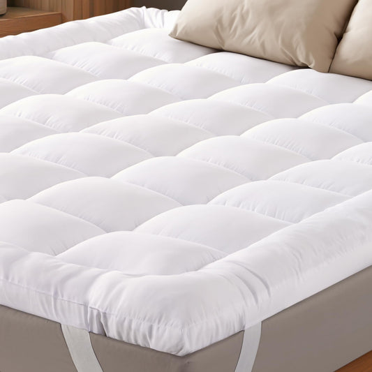 Ultra Soft Queen Mattress Topper - Cloud-Like Mattress Pad for Full Back Support - Breathable Cooling Material for Hot Sleepers, White