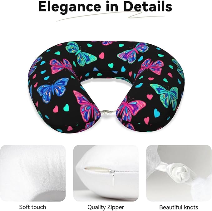 Travel Pillow for Men Women, Washable Relax U Shaped Neck Pillows for Car Head Pain Relief Sleeping Trippy Goth Magic Butterfly