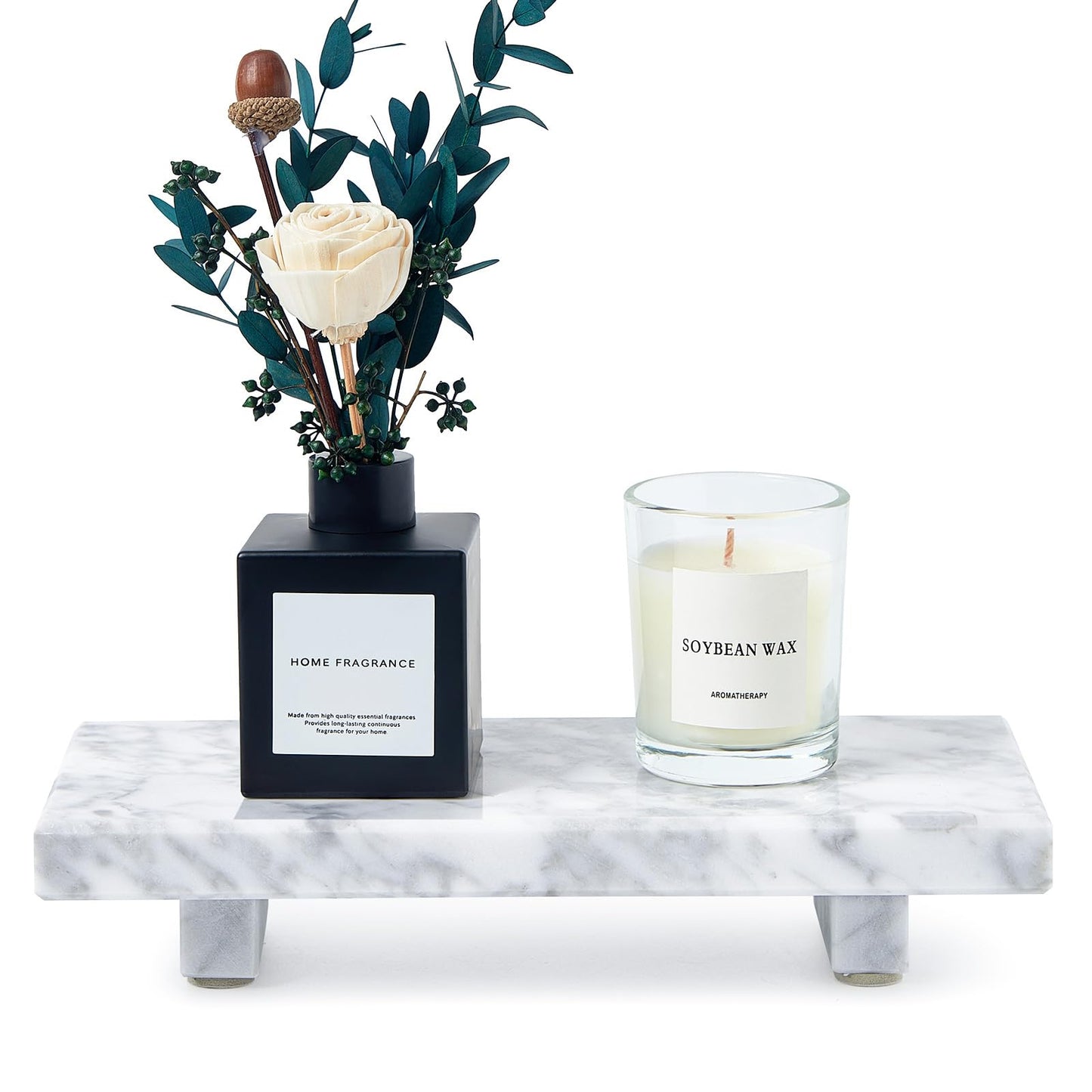 Natural Marble Tray Pedestal Stand – Soap & Jewelry Riser for Bathroom Counter, Kitchen Sink, Vanity Organizer, Decorative Stone Catchall for Perfume, Candles