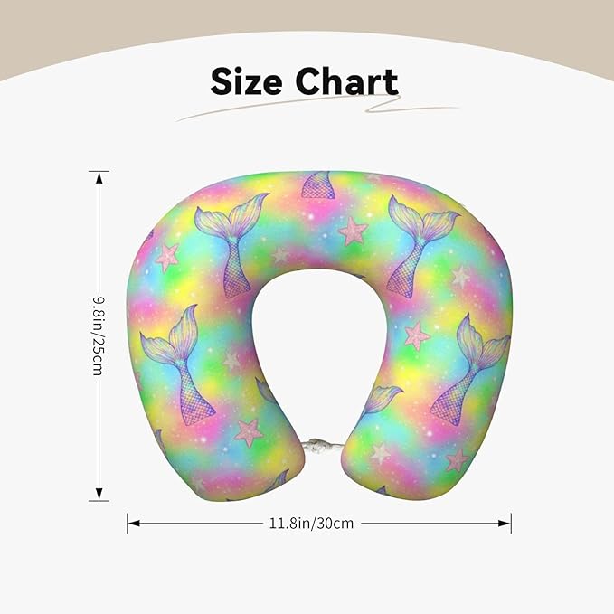 Neck Pillows for Travel Magic Tail Glitter Pink Mermaid, Women and Men Airplane Car Pillow, Neck Support U Shaped Pillow for Rest Pain Relief Sleeping