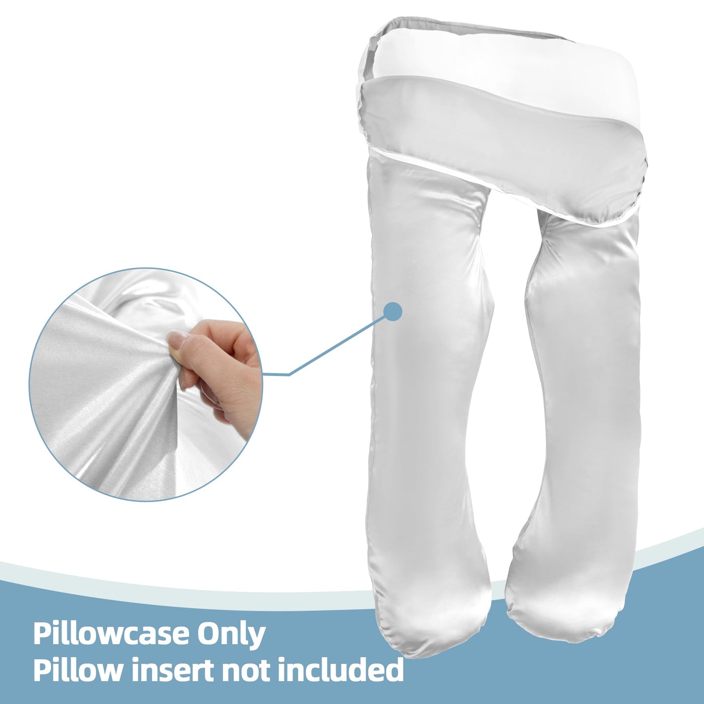 BALAPET Silky Satin Pregnancy Pillow Cover (ONLY Pillowcase), U Shaped Luxurious Smooth Maternity Pillow Cover, Soft & Breathable Large Pillow Protector with Hidden Zip for Side Sleeper, White